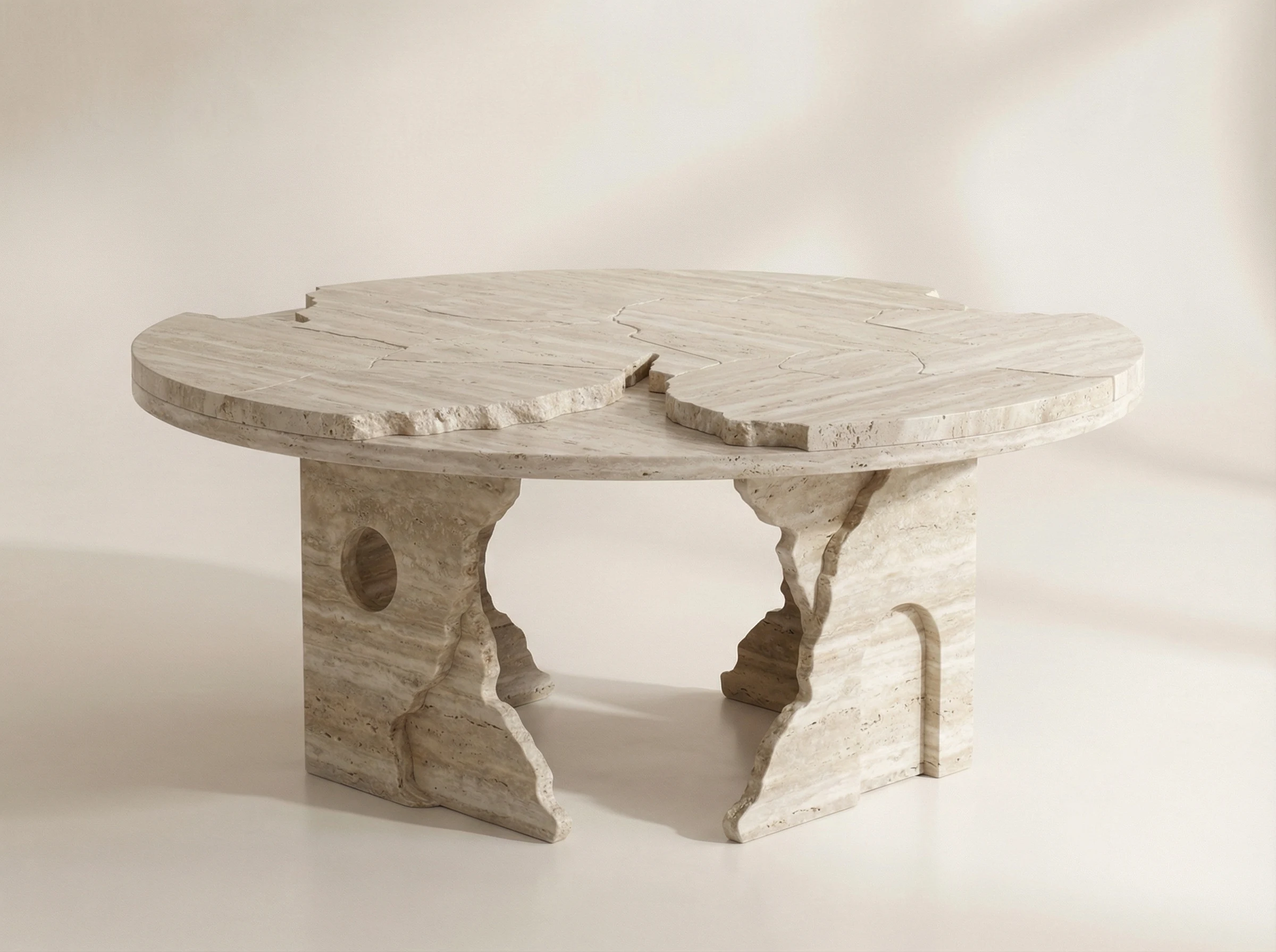 Empire coffee table in Travertine — warm beige linear texture